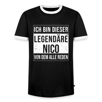 I'm this legendary for Nico - Men's Ringer Shirt - black/white - Front - AI Model Female 172 light (172cm) & AI Model Male 178 light (178cm)