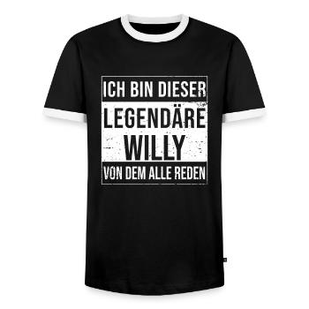 I'm this legendary for Willy - Men's Ringer Shirt - black/white - Front - AI Model Female 172 light (172cm) & AI Model Male 178 light (178cm)