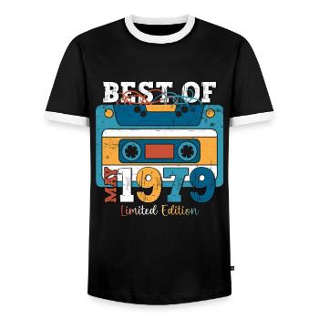 Mai 1979 Jahrgang 1979 Geburtstag 1979 Legende 79 - Männer Kontrast-T-Shirt - Schwarz/Weiß - Vorne - AI Model Female 172 light (172cm) & AI Model Male 178 light (178cm)