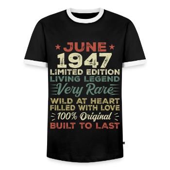 Juni 1947 Geburtstag Juni 1947 Geschenk Juni 1947 - Männer Kontrast-T-Shirt - Schwarz/Weiß - Vorne - AI Model Female 172 light (172cm) & AI Model Male 178 light (178cm)