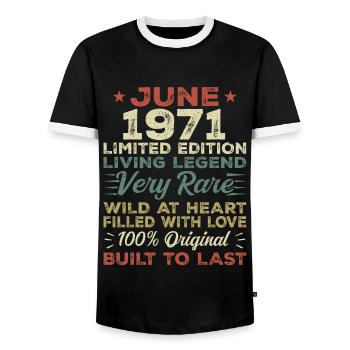 Juin 1971 Anniversaire Juin 1971 Cadeau Juin 1971 - T-shirt contrasté Homme - noir/blanc - Devant - AI Model Female 172 light (172cm) & AI Model Male 178 light (178cm)