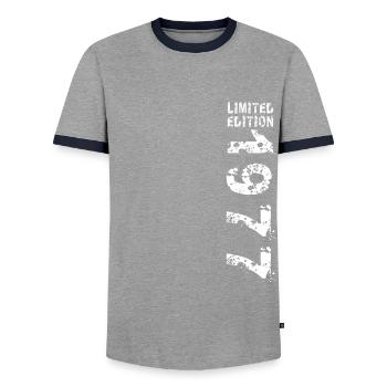 1977 Geburtstag Geschenkidee Vintage Edition - Männer Kontrast-T-Shirt - Grau/Navy  - Vorne - AI Model Female 172 light (172cm) & AI Model Male 178 light (178cm)
