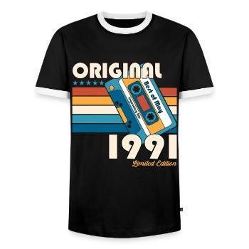Best of May 1991 Vintage 1991 Birthday 1991 - Men's Ringer Shirt - black/white - Front - AI Model Female 172 light (172cm) & AI Model Male 178 light (178cm)