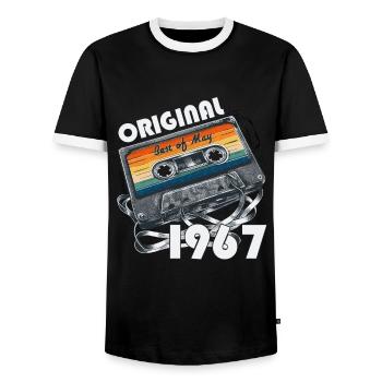 Cassette Mai 1967 Millésime 1967 Anniversaire 1967 - T-shirt contrasté Homme - noir/blanc - Devant - AI Model Female 172 light (172cm) & AI Model Male 178 light (178cm)