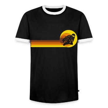 Moto Moto Cyclomoteur Vintage Années 70 Années 80 - T-shirt contrasté Homme - noir/blanc - Devant - AI Model Female 172 light (172cm) & AI Model Male 178 light (178cm)