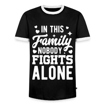 In this Family nobody Fights alone - Männer Kontrast-T-Shirt - Schwarz/Weiß - Vorne - AI Model Female 172 light (172cm) & AI Model Male 178 light (178cm)