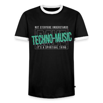 Hardcore Rave Music Raver, EDM, House Music - Men's Ringer Shirt - black/white - Front - AI Model Female 172 light (172cm) & AI Model Male 178 light (178cm)