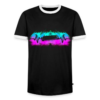 Harmonica player musician heartbeat - Men's Ringer Shirt - black/white - Front - AI Model Female 172 light (172cm) & AI Model Male 178 light (178cm)