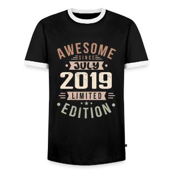 July 2019 Birthday July 2019 Birthday Gift - Men's Ringer Shirt - black/white - Front - AI Model Female 172 light (172cm) & AI Model Male 178 light (178cm)