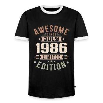 July 1986 Birthday July 1986 Birthday Gift - Men's Ringer Shirt - black/white - Front - AI Model Female 172 light (172cm) & AI Model Male 178 light (178cm)