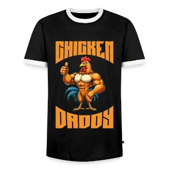 Ein lustiger Chicken Daddy Bodybuilder Fitness - Männer Kontrast-T-Shirt - Schwarz/Weiß - Vorne - AI Model Female 172 light (172cm) & AI Model Male 178 light (178cm)