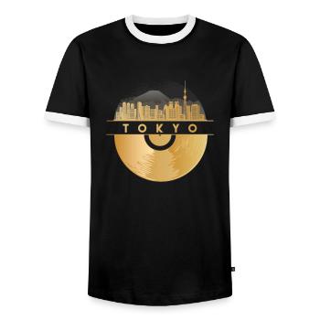 Vinyl-Schallplatte - Skyline-Japan-Tokio-Tokyo - Männer Kontrast-T-Shirt - Schwarz/Weiß - Vorne - AI Model Female 172 light (172cm) & AI Model Male 178 light (178cm)