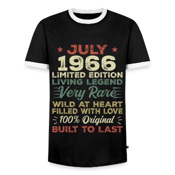 Cadeau Juillet 1966 Anniversaire Juillet 1966 Anniversaire - T-shirt contrasté Homme - noir/blanc - Devant - AI Model Female 172 light (172cm) & AI Model Male 178 light (178cm)