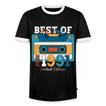 Cassette June 1991 Vintage 1991 Birthday 1991 - Men's Ringer Shirt - black/white - Front - AI Model Female 172 light (172cm) & AI Model Male 178 light (178cm)