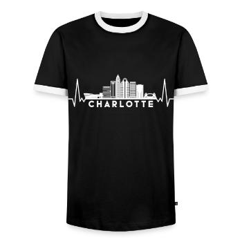 Heartbeat Skyline USA Charlotte - Men's Ringer Shirt - black/white - Front - AI Model Female 172 light (172cm) & AI Model Male 178 light (178cm)