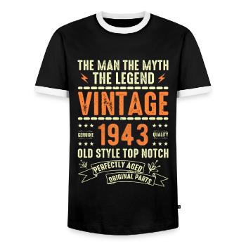 1943 Jubiläumsgeschenk Jahrgang 1943 Vintage 1943 - Männer Kontrast-T-Shirt - Schwarz/Weiß - Vorne - AI Model Female 172 light (172cm) & AI Model Male 178 light (178cm)