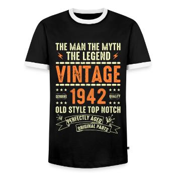1942 Anniversary Gift Vintage 1942 Vintage 1942 - Men's Ringer Shirt - black/white - Front - AI Model Female 172 light (172cm) & AI Model Male 178 light (178cm)