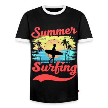 Summer Surfing Palm Sea Beach Surfer - Männer Kontrast-T-Shirt - Schwarz/Weiß - Vorne - AI Model Female 172 light (172cm) & AI Model Male 178 light (178cm)