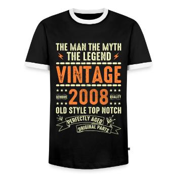 2008 Anniversary Gift Vintage 2008 Vintage 2008 - Men's Ringer Shirt - black/white - Front - AI Model Female 172 light (172cm) & AI Model Male 178 light (178cm)