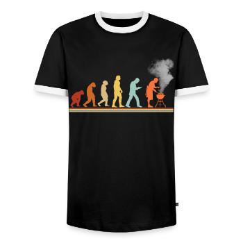 BBQ Barbecue Evolution Grill Barbecue Grill - Men's Ringer Shirt - black/white - Front - AI Model Female 172 light (172cm) & AI Model Male 178 light (178cm)