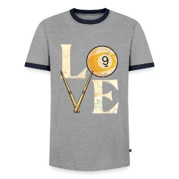 Pool Billard Billardtisch "LOVE" Sprüche Snooker - Männer Kontrast-T-Shirt - Grau/Navy  - Vorne - AI Model Female 172 light (172cm) & AI Model Male 178 light (178cm)