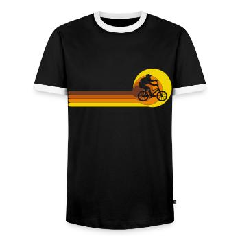 BMX Bike Vintage 70s 80s Bike Freestyle - Men's Ringer Shirt - black/white - Front - AI Model Female 172 light (172cm) & AI Model Male 178 light (178cm)