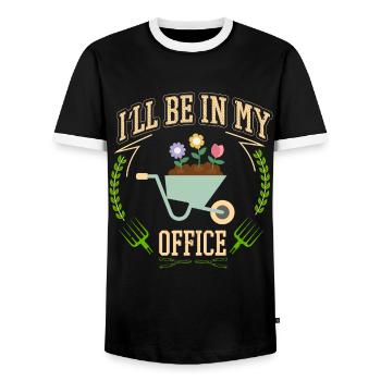 I'll be in my office the Garden Work with Flowers - Men's Ringer Shirt - black/white - Front - AI Model Female 172 light (172cm) & AI Model Male 178 light (178cm)