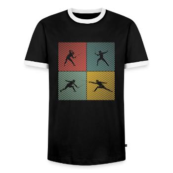 Fencing Game Gamer Fencer Game Fencing Fencer - Men's Ringer Shirt - black/white - Front - AI Model Female 172 light (172cm) & AI Model Male 178 light (178cm)