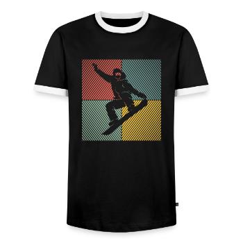 Skiing Ski Ski Lift Skiing Skiing Skis - Men's Ringer Shirt - black/white - Front - AI Model Female 172 light (172cm) & AI Model Male 178 light (178cm)