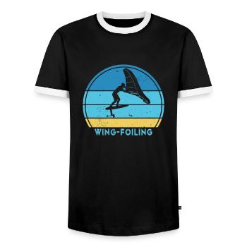 Wingfoil Surfer Hydrofoil Kitefoil Wingsurf - T-shirt contrasté Homme - noir/blanc - Devant - AI Model Female 172 light (172cm) & AI Model Male 178 light (178cm)