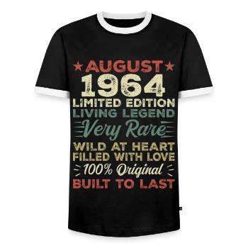 August 1964 - Gift idea for August 1964 - 1964 - Men's Ringer Shirt - black/white - Front - AI Model Female 172 light (172cm) & AI Model Male 178 light (178cm)