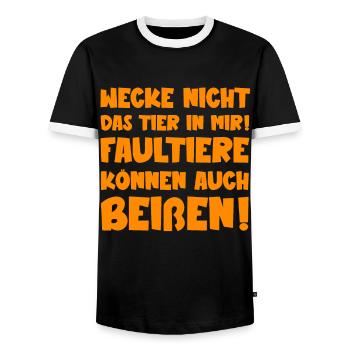 Wecke nicht das Tier in mir Faultiere Sprüche - Männer Kontrast-T-Shirt - Schwarz/Weiß - Vorne - AI Model Female 172 light (172cm) & AI Model Male 178 light (178cm)