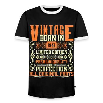 1941 Born in 1941 - Built in 1941 Birthday in 1941 - Men's Ringer Shirt - black/white - Front - AI Model Female 172 light (172cm) & AI Model Male 178 light (178cm)