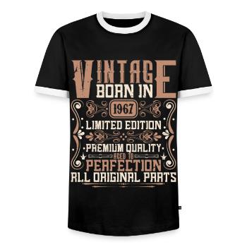 1967 Birthday Vintage 1967 Born Vintage 1967 - Men's Ringer Shirt - black/white - Front - AI Model Female 172 light (172cm) & AI Model Male 178 light (178cm)