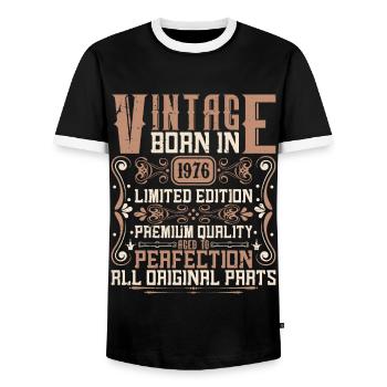 1976 Birthday Vintage 1976 Born Vintage 1976 - Men's Ringer Shirt - black/white - Front - AI Model Female 172 light (172cm) & AI Model Male 178 light (178cm)