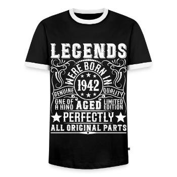 Legendary Since 1942 Birthday 1942 Born 1942 - Men's Ringer Shirt - black/white - Front - AI Model Female 172 light (172cm) & AI Model Male 178 light (178cm)