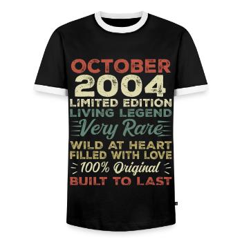 2004 October 2004 birthday October 2004 Original - Men's Ringer Shirt - black/white - Front - AI Model Female 172 light (172cm) & AI Model Male 178 light (178cm)