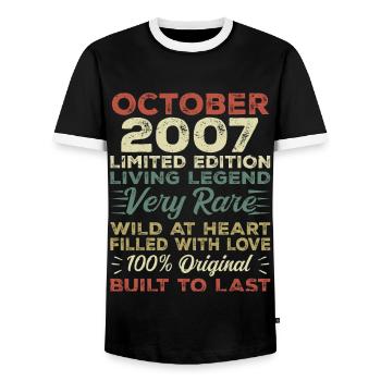 2007 October 2007 birthday October 2007 Original - Men's Ringer Shirt - black/white - Front - AI Model Female 172 light (172cm) & AI Model Male 178 light (178cm)