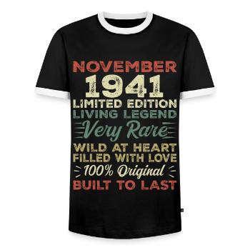 Legend Since November 1941 Born November 1941 - Men's Ringer Shirt - black/white - Front - AI Model Female 172 light (172cm) & AI Model Male 178 light (178cm)