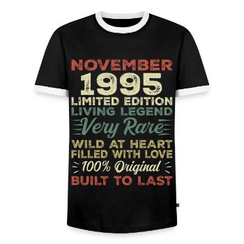 Legend Since November 1995 Vintage November 1995 - Men's Ringer Shirt - black/white - Front - AI Model Female 172 light (172cm) & AI Model Male 178 light (178cm)