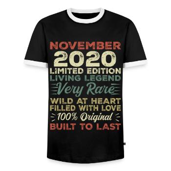 Legend Since November 2020 Vintage November 2020 - Men's Ringer Shirt - black/white - Front - AI Model Female 172 light (172cm) & AI Model Male 178 light (178cm)