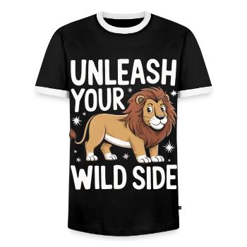 Lion Lion Animal Africa - Men's Ringer Shirt - black/white - Front - AI Model Female 172 light (172cm) & AI Model Male 178 light (178cm)