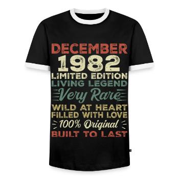 Dezember 1982 - Geburtstag Dezember 1982 Jahr - Männer Kontrast-T-Shirt - Schwarz/Weiß - Vorne - AI Model Female 172 light (172cm) & AI Model Male 178 light (178cm)