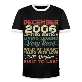 December 2006 - birthday December 2006 year - Men's Ringer Shirt - black/white - Front - AI Model Female 172 light (172cm) & AI Model Male 178 light (178cm)
