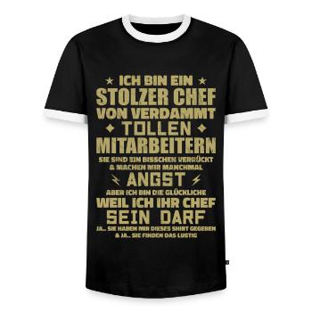 A proud of damn great employees - Men's Ringer Shirt - black/white - Front - AI Model Female 172 light (172cm) & AI Model Male 178 light (178cm)