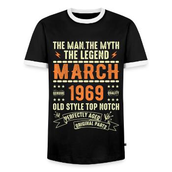 März 1969 Geburtstagsgeschenk Vintage März 1969 - Männer Kontrast-T-Shirt - Schwarz/Weiß - Vorne - AI Model Female 172 light (172cm) & AI Model Male 178 light (178cm)
