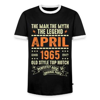 April 1965, APRIL 1965 - Men's Ringer Shirt - black/white - Front - AI Model Female 172 light (172cm) & AI Model Male 178 light (178cm)