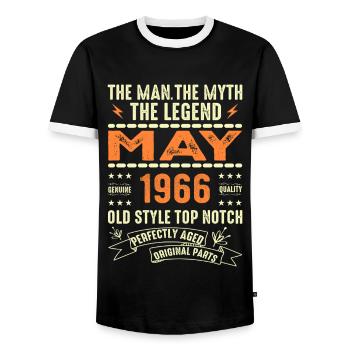 Birthday May 1966 - May 1966 - Men's Ringer Shirt - black/white - Front - AI Model Female 172 light (172cm) & AI Model Male 178 light (178cm)