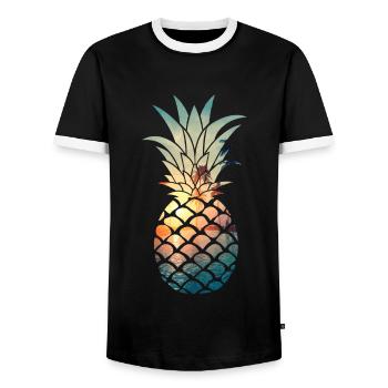 Hawaiian pineapple - Men's Ringer Shirt - black/white - Front - AI Model Female 172 light (172cm) & AI Model Male 178 light (178cm)