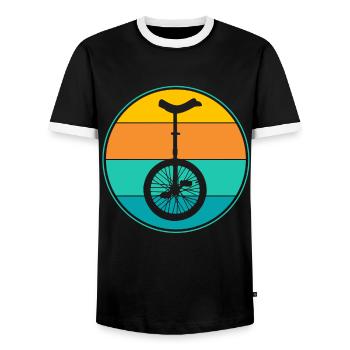 unicycling - Men's Ringer Shirt - black/white - Front - AI Model Female 172 light (172cm) & AI Model Male 178 light (178cm)